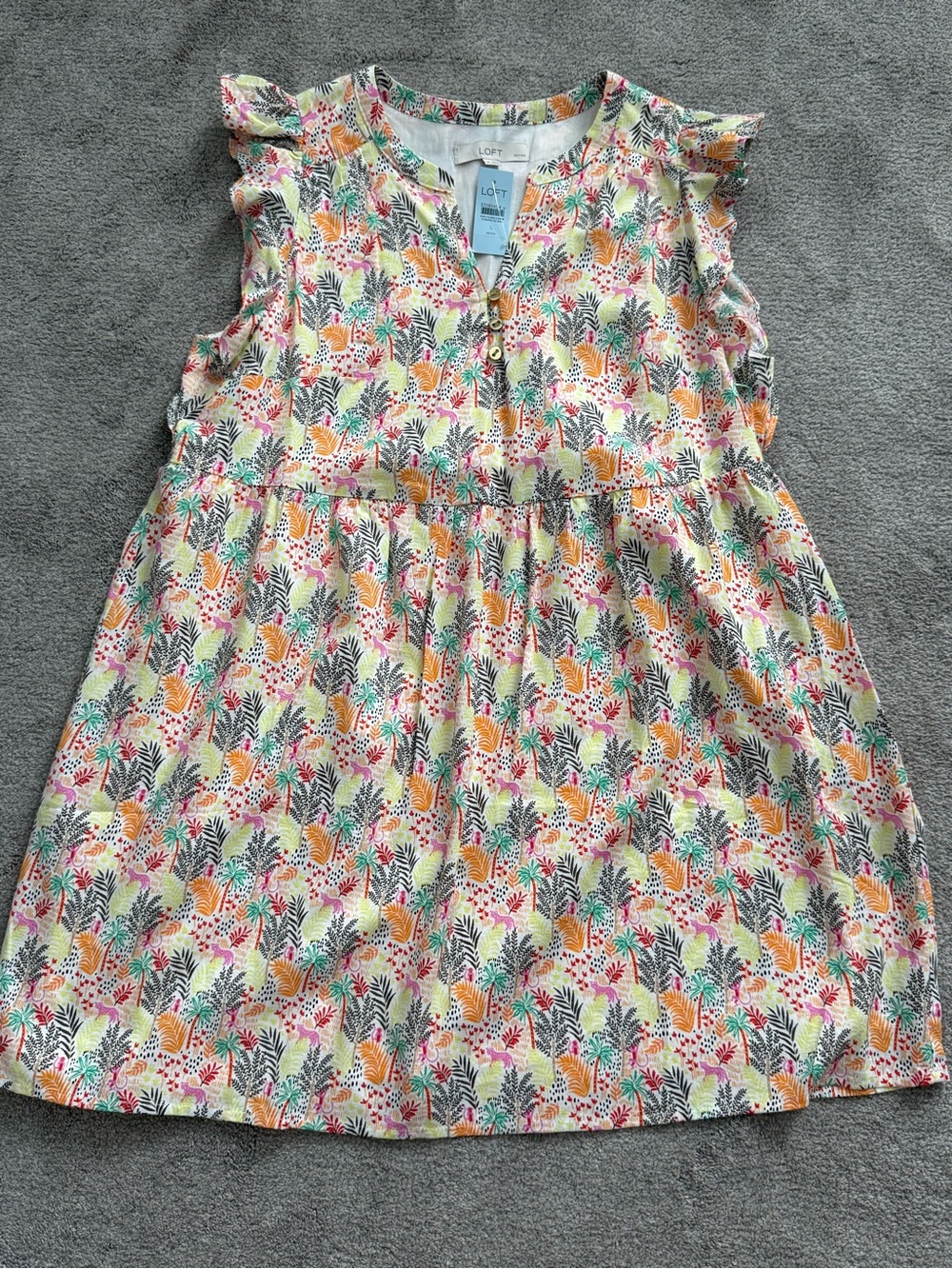 LOFT Women’s Floral Sundress in White with Pink, Orange & Green Accents